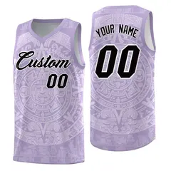 Light Purple White Aztec Sun Stone Graffiti Pattern Basketball Jersey 1