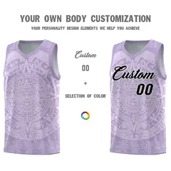 Light Purple White Aztec Sun Stone Graffiti Pattern Basketball Jersey 3
