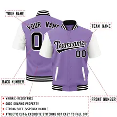 Light Purple White Black Full-Snap Short Sleeve Varsity Jacket 2