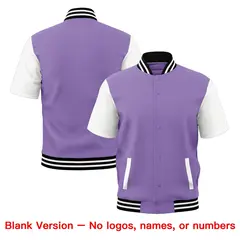 Light Purple White Black Full-Snap Short Sleeve Varsity Jacket 7