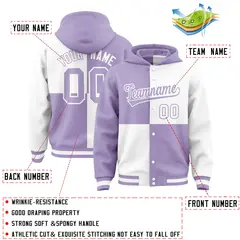 Light Purple White Four Squares Color Block Varsity Full-Snap Letterman Jacket Hoodie 4