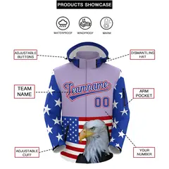 Light Purple White Independence Day American Flag Waterproof Jacket 2