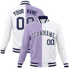 Light Purple White-Navy Two Tone Split Varsity Full-Snap Letterman Jacket 1