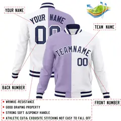 Light Purple White-Navy Two Tone Split Varsity Full-Snap Letterman Jacket 4