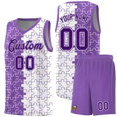 Light Purple White Puzzle Pattern Splid Basketball Kits 1