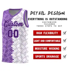Light Purple White Puzzle Pattern Splid Basketball Kits 2