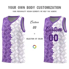 Light Purple White Puzzle Pattern Splid Basketball Kits 3