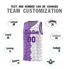 Light Purple White Puzzle Pattern Splid Basketball Kits 4