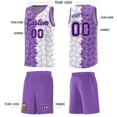 Light Purple White Puzzle Pattern Splid Basketball Kits 5