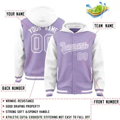 Light Purple White Raglan Sleeves Full-Snap Varsity Letterman Two Tone Jacket Hoodie 4