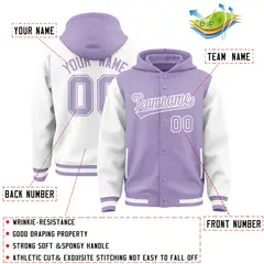 Light Purple White Raglan Sleeves Full-Snap Varsity Letterman Two Tone Jacket Hoodie 4