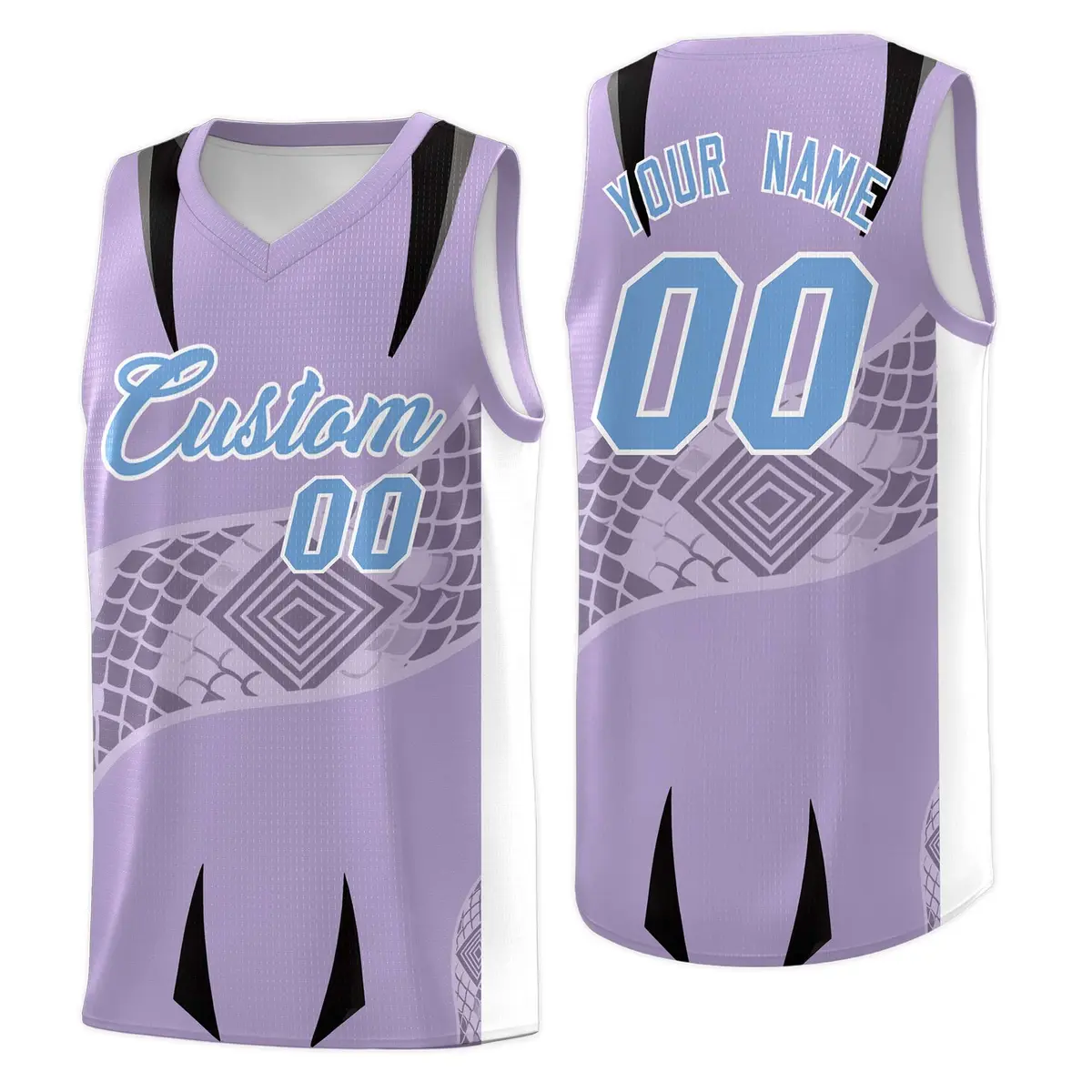 Light Purple White Snake Scale Venomous Fang Graffiti Basketball Jersey