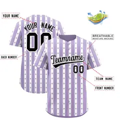Light Purple White Thick Stripe Star Pattern Baseball Jersey 2
