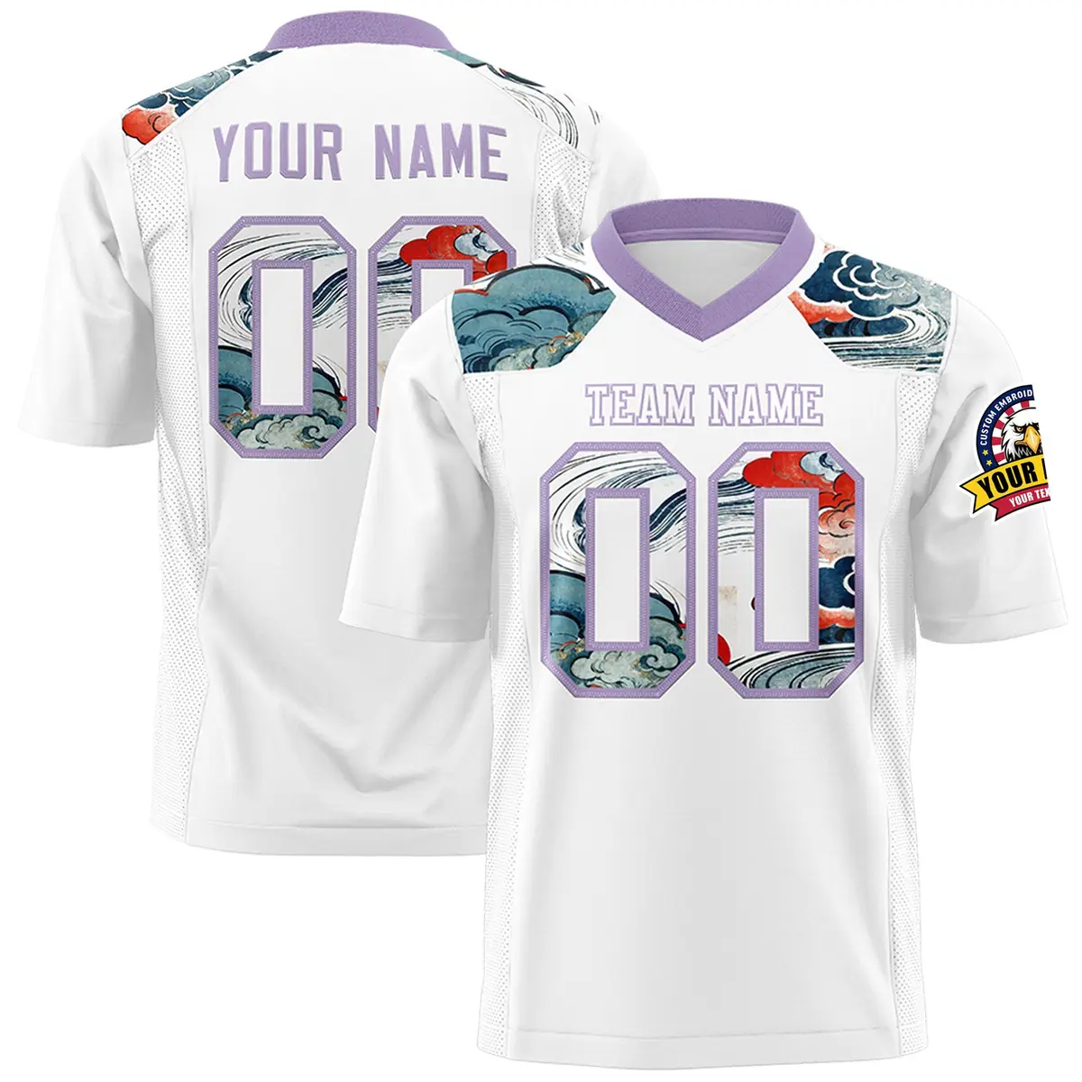 Light Purple White Ukiyo-e Auspicious Clouds Graffiti Football Jersey