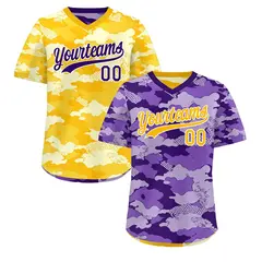 Light Purple Yellow Cream Camo Reversible Pullover Baseball Jersey