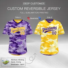 Light Purple Yellow Cream Camo Reversible Pullover Baseball Jersey 2