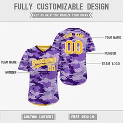 Light Purple Yellow Cream Camo Reversible Pullover Baseball Jersey 3