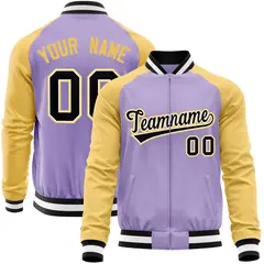 Light Purple Yellow Raglan Full-Zip Varsity Letterman Baseball Jacket