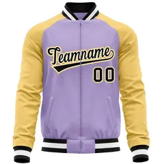 Light Purple Yellow Raglan Full-Zip Varsity Letterman Baseball Jacket 5