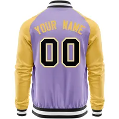 Light Purple Yellow Raglan Full-Zip Varsity Letterman Baseball Jacket 6