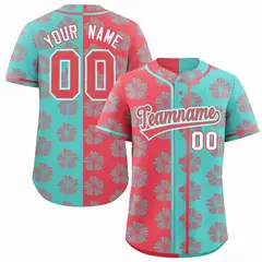 Light Red Aqua Split Flower Graffiti Baseball Jersey 1