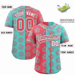 Light Red Aqua Split Flower Graffiti Baseball Jersey 2