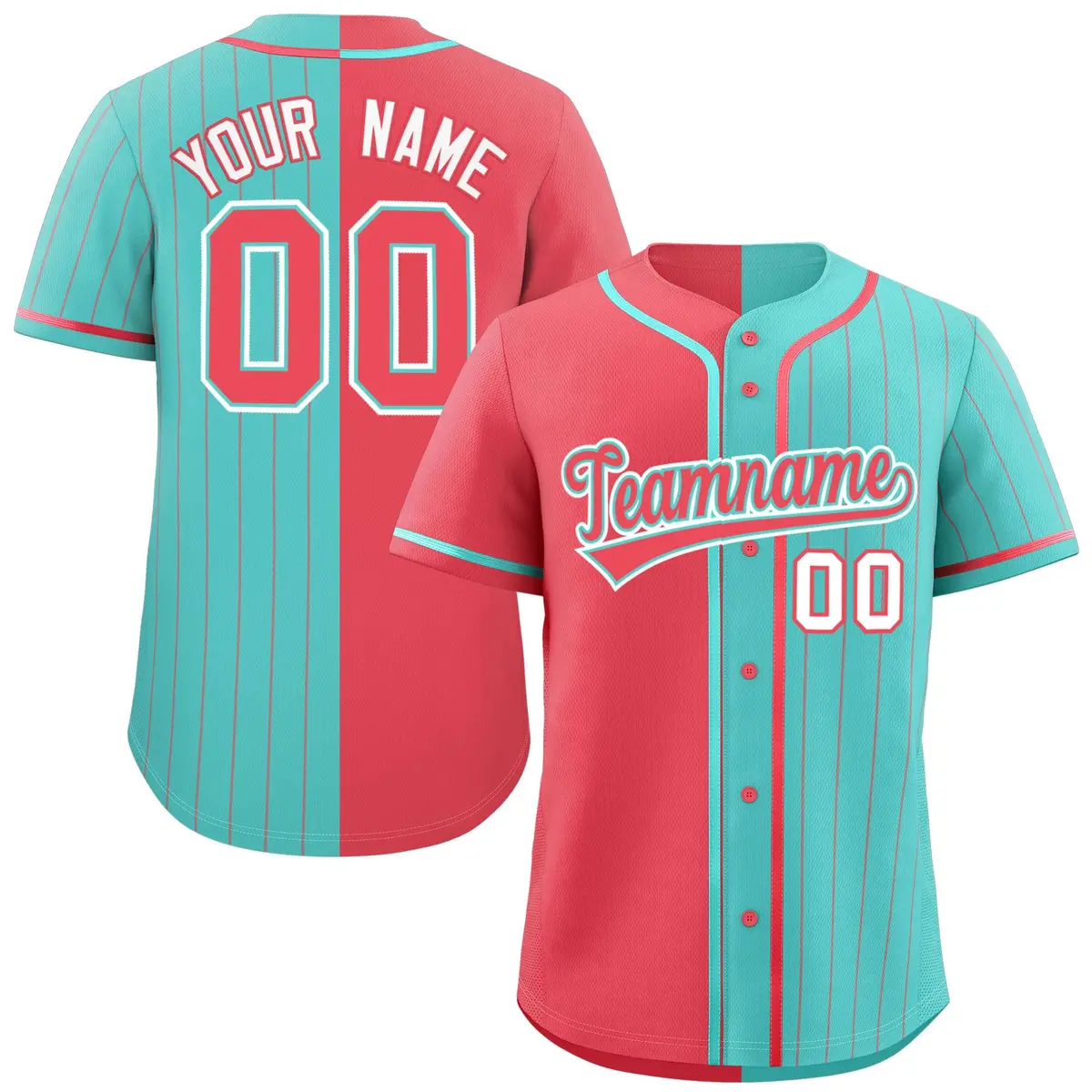Light Red Aqua Stripe-Solid Combo Authentic Baseball Jersey