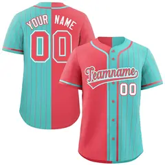 Light Red Aqua Stripe-Solid Combo Authentic Baseball Jersey 1