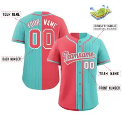 Light Red Aqua Stripe-Solid Combo Authentic Baseball Jersey 2