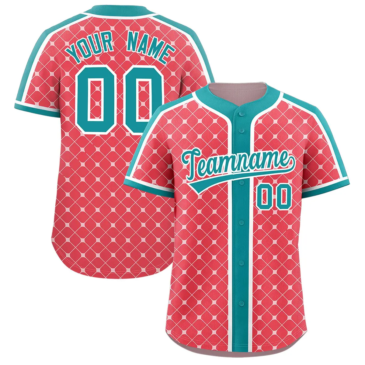 Light Red Aqua-White Plaid Authentic Baseball Jersey
