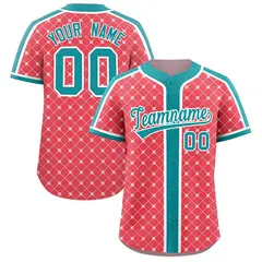 Light Red Aqua-White Plaid Authentic Baseball Jersey