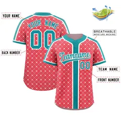 Light Red Aqua-White Plaid Authentic Baseball Jersey 2