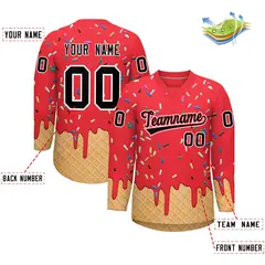 Light Red Black Ice Cream Pattern V-Neck Hockey Jersey 2