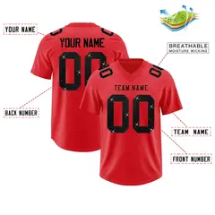 Light Red Black Sequin Lettering Stretch Football Jersey 2