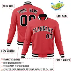Light Red Black-White Raglan Varsity Full-Snap Letterman Jacket 4
