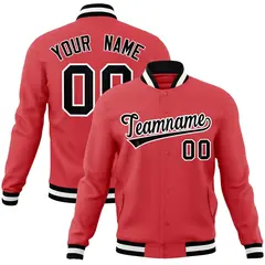 Light Red Black-White Varsity Full-Snap Letterman Jacket