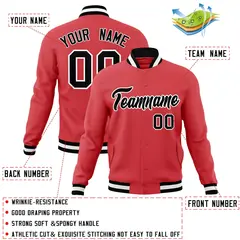 Light Red Black-White Varsity Full-Snap Letterman Jacket 4