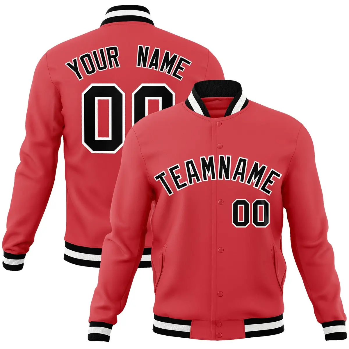 Light Red Black-White Varsity Full-Snap Letterman Jacket