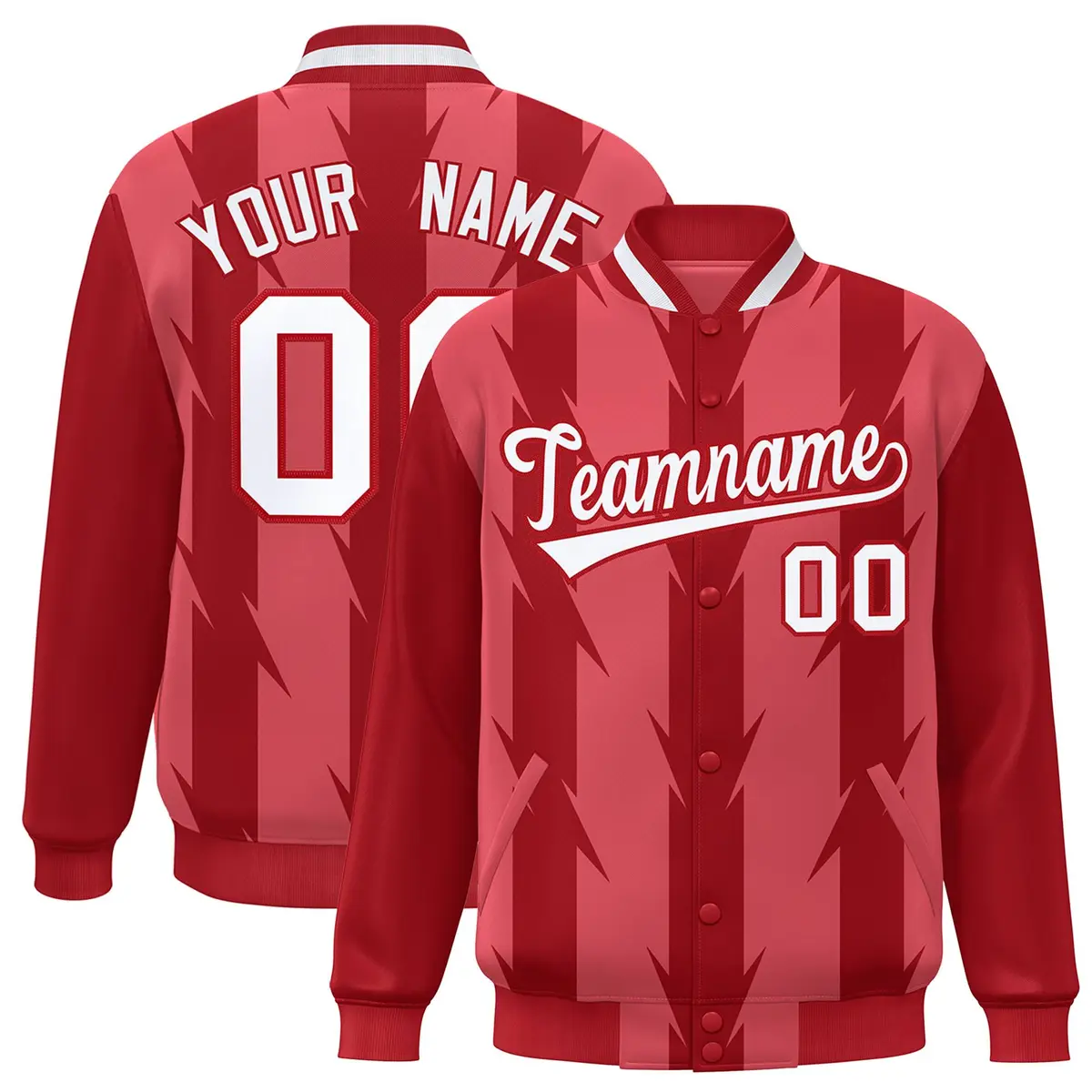 Light Red Blade Pattern Raglan Varsity Letterman Baseball Jacket