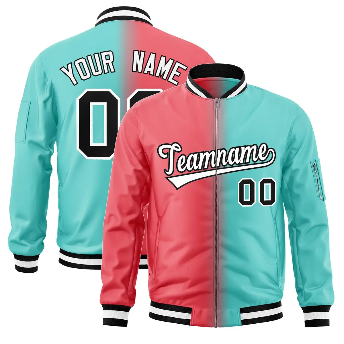 Light Red Bright Green Gradient Letterman Bomber Jacket