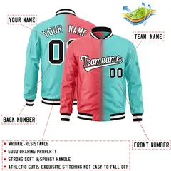 Light Red Bright Green Gradient Letterman Bomber Jacket 2