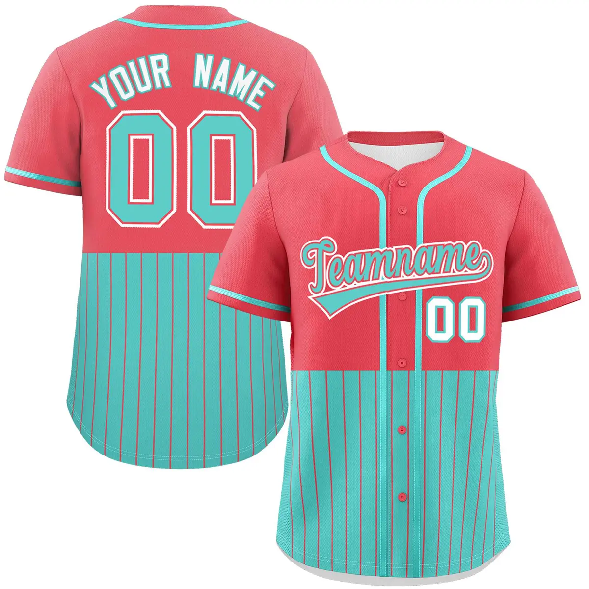 Light Red Bright Green Half Stripe Authentic Baseball Jersey