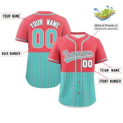 Light Red Bright Green Half Stripe Authentic Baseball Jersey 2