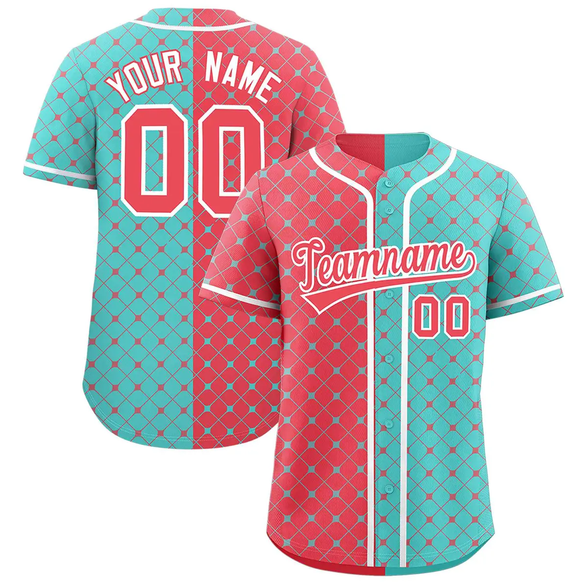 Light Red Bright Green Split Plaid Authentic Baseball Jersey