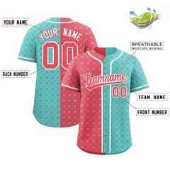 Light Red Bright Green Split Plaid Authentic Baseball Jersey 2