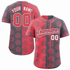 Light Red Dark Gray Split Flower Graffiti Baseball Jersey 1
