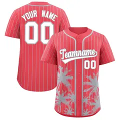 Light Red Gray Pinstripe Coconut Tree Baseball Jersey 1