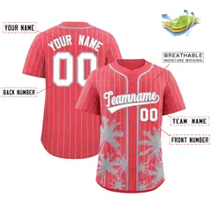 Light Red Gray Pinstripe Coconut Tree Baseball Jersey 2