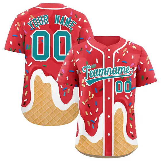 Light Red Ice Cream Cone Graffiti Fashion Baseball Jersey