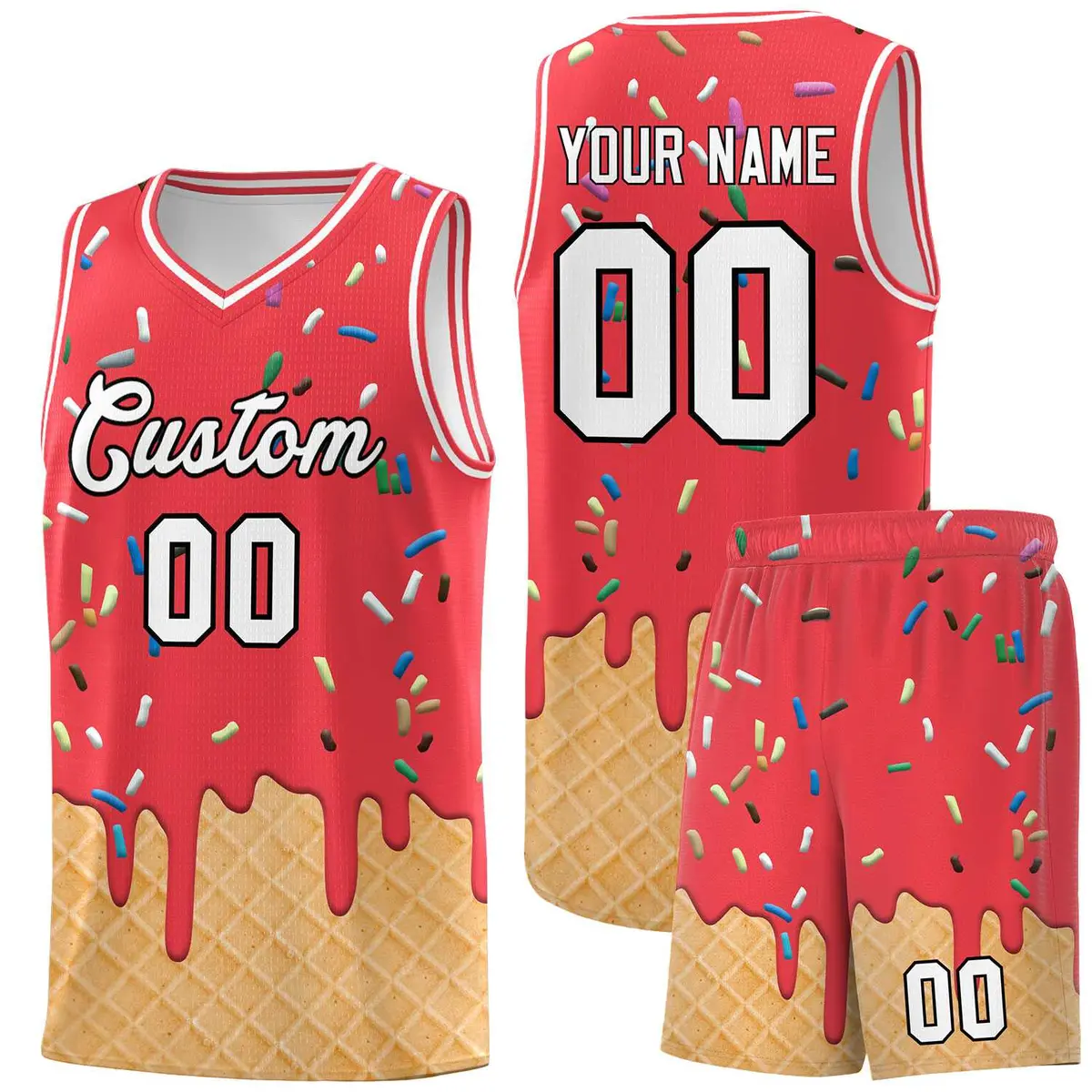 Light Red Ice Cream Element Pattern Basketball Kits